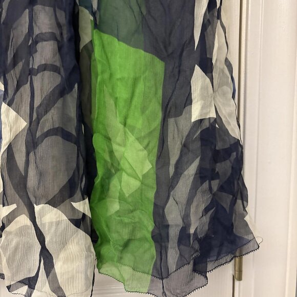 Catherine Malandrino Green & Blue Print Trapeze Silk Dress Size: 6. Cocktail - Picture 7 of 12